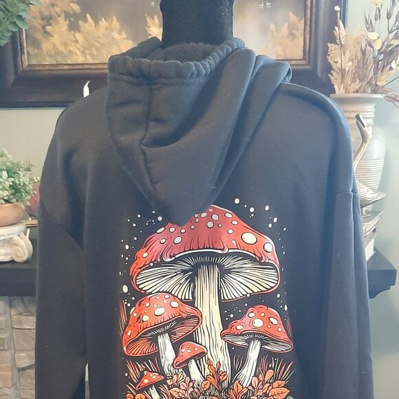 SHEIN Black Mushroom Patch Hoodie Size L Unisex - Picture 3 of 5
